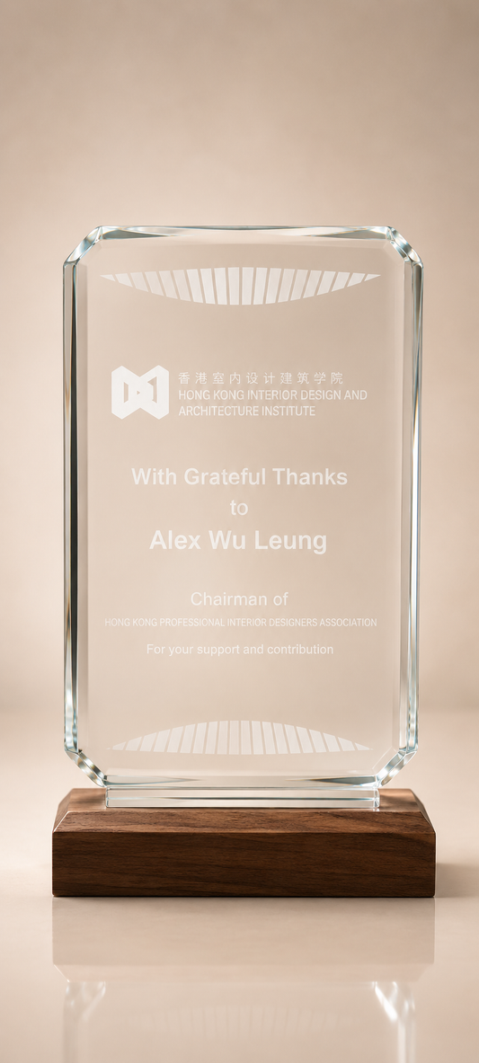 Clear Crystal Octagon Award on Solid Wood Base