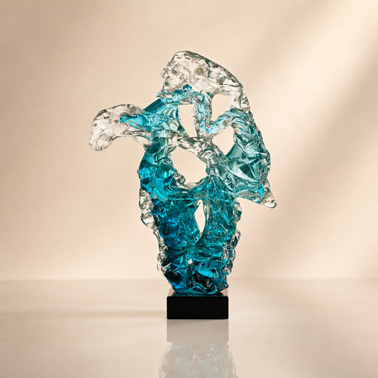 Ocean Blue Art Glass Wave Sculpture