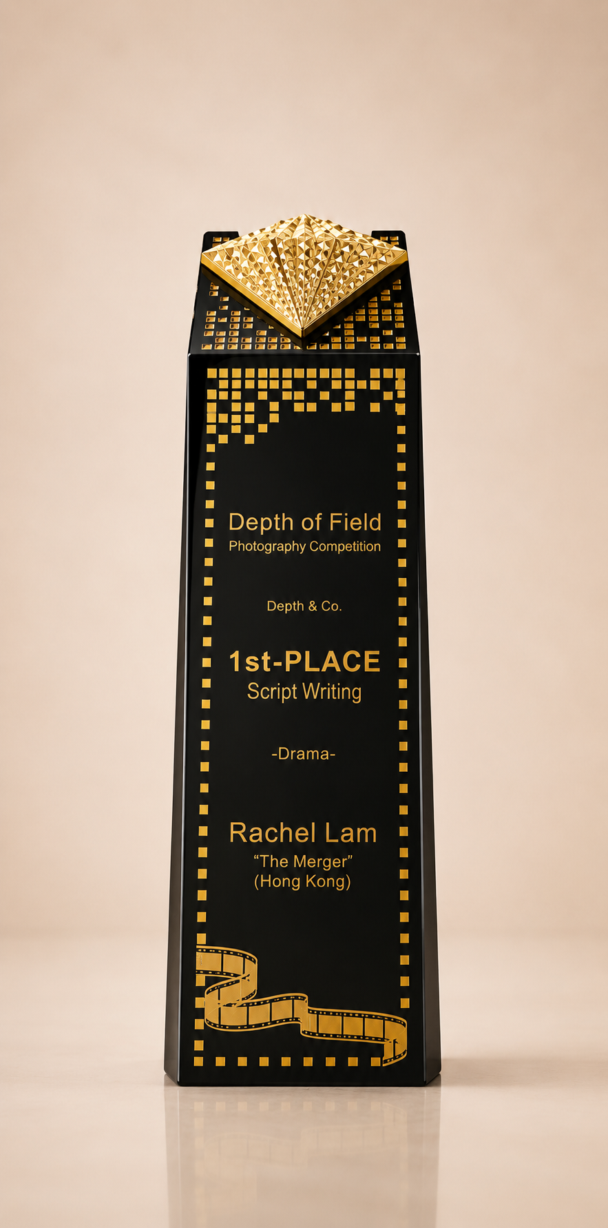 Black Crystal Obelisk Award with Golden Diamond Peak