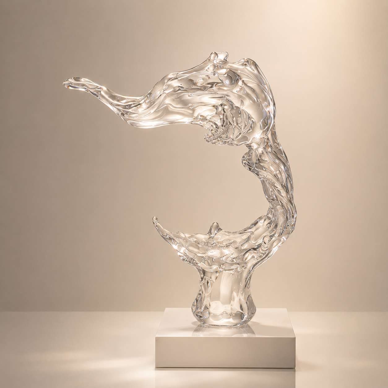 Abstract Clear Crystal Splashing Wave Sculpture