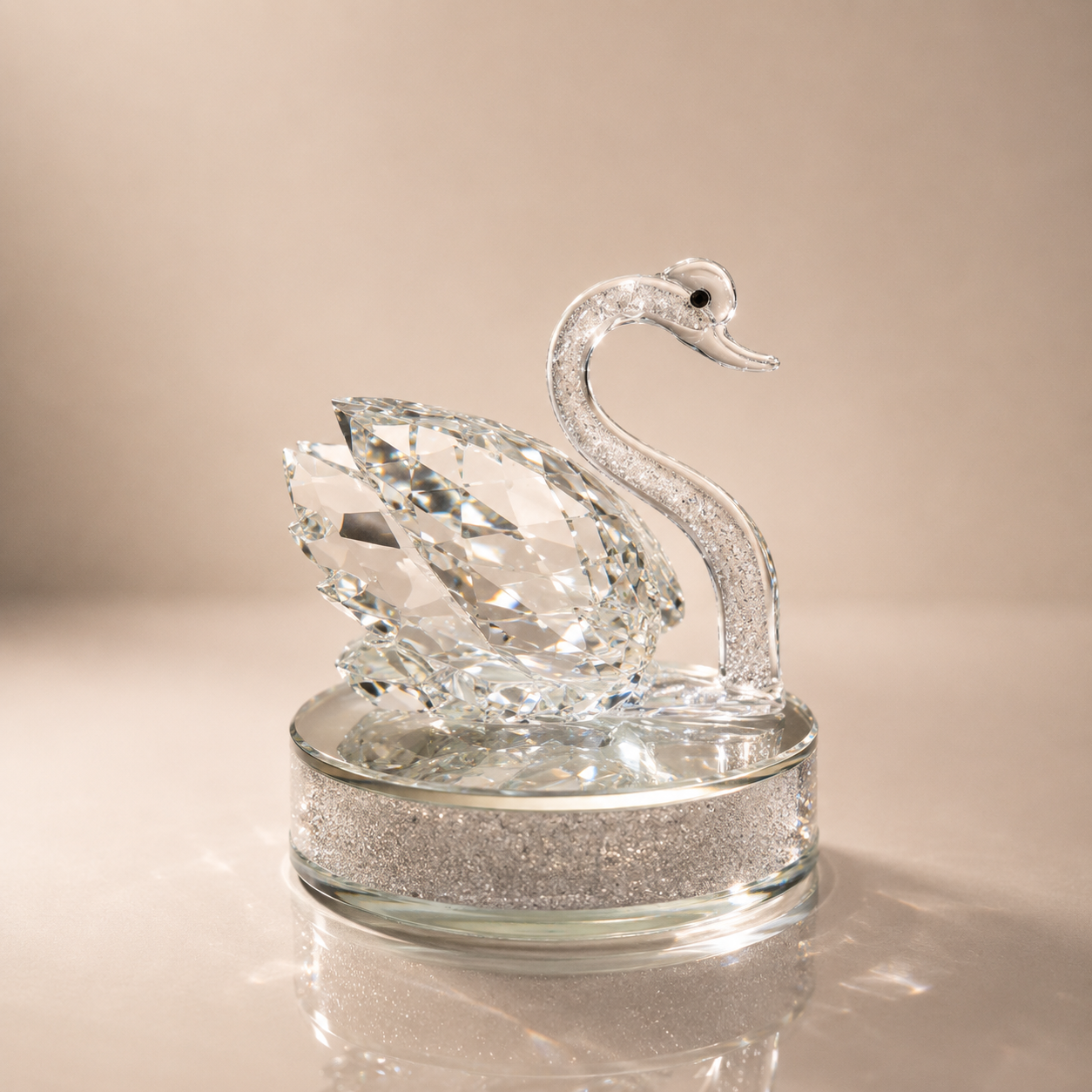 Clear Crystal Swan on Crushed Diamond Base