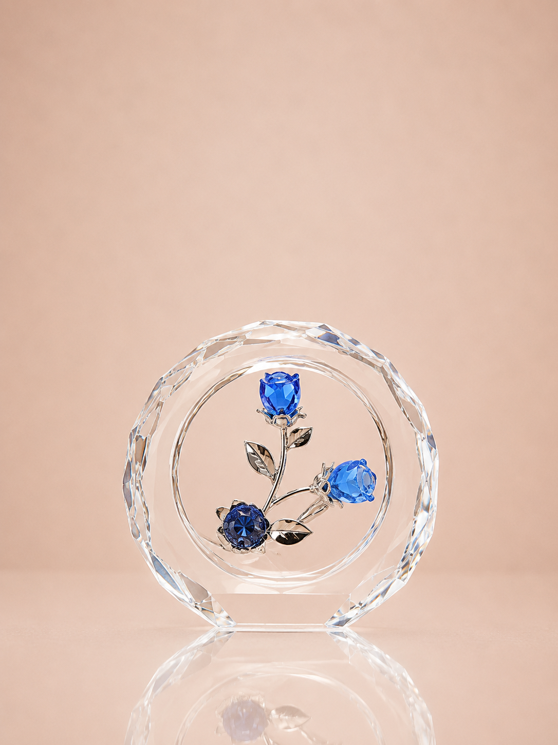 Blue Crystal Roses in Faceted Ring Frame