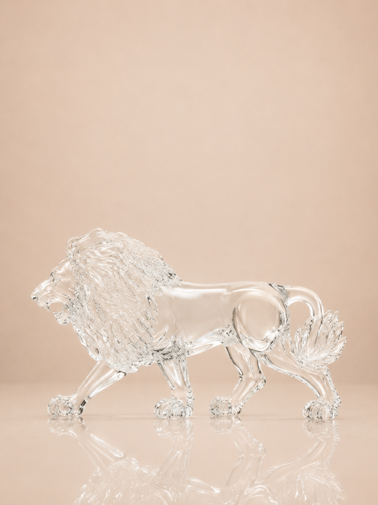 Clear Crystal Striding Lion Figurine