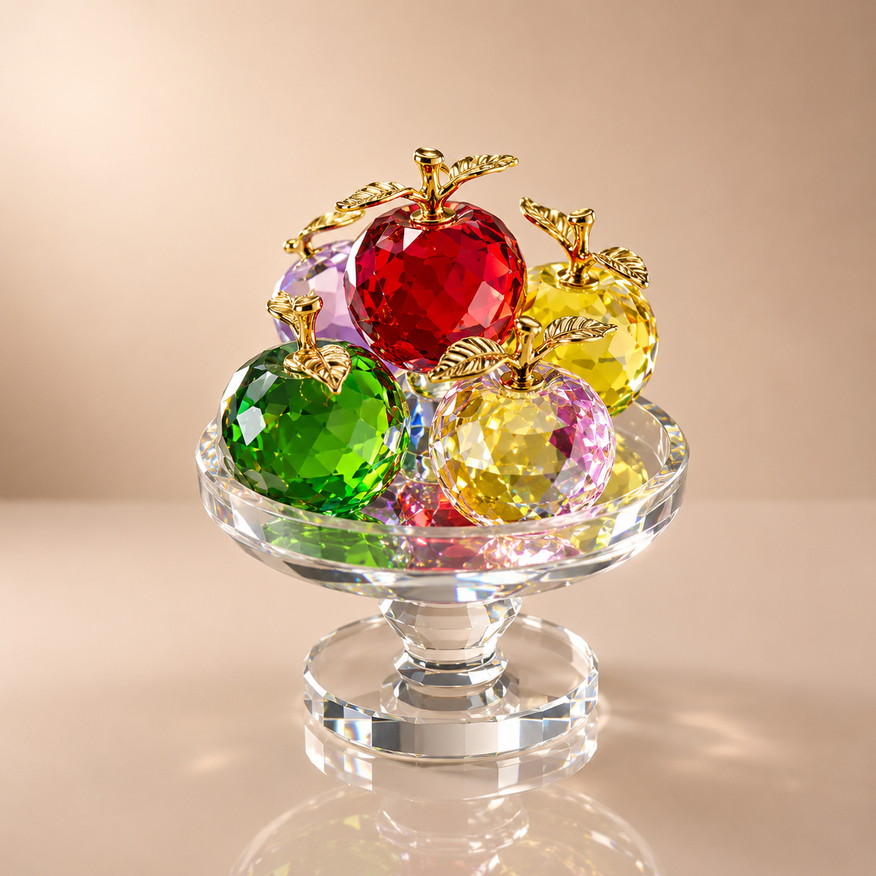Multi-Colored Crystal Apple Arrangement in Footed Bowl