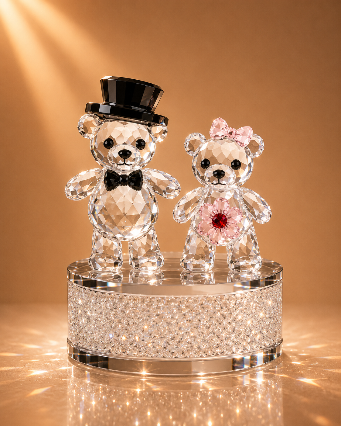 Crystal Wedding Bear Couple on Crushed Diamond Base