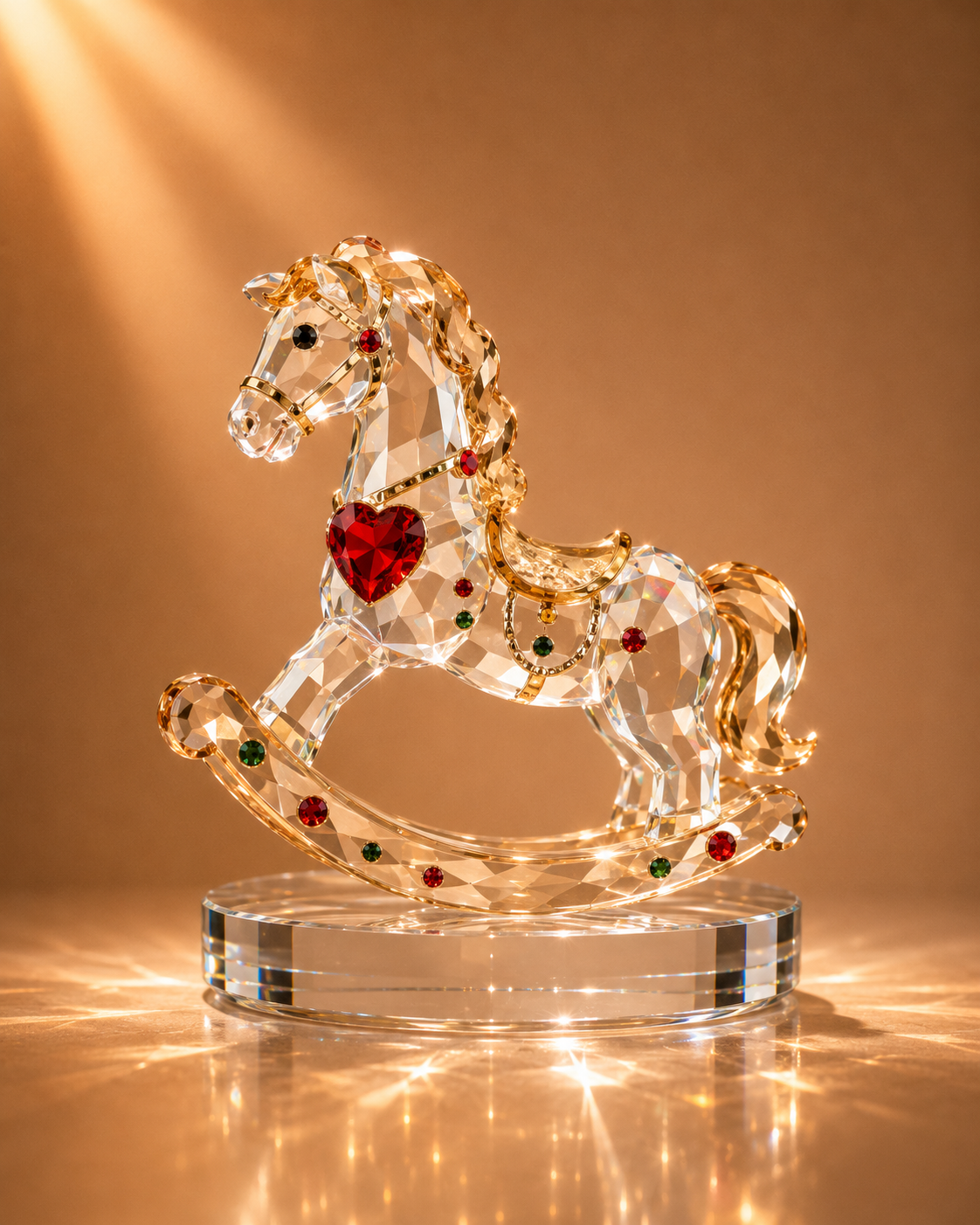 Crystal Rocking Horse with Red Heart and Gold Accents