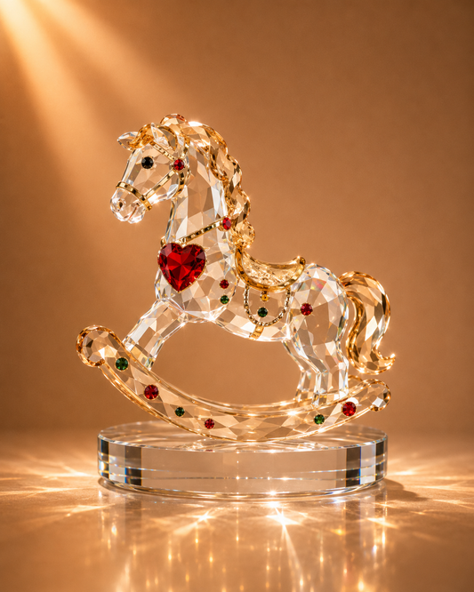 Crystal Rocking Horse with Red Heart and Gold Accents