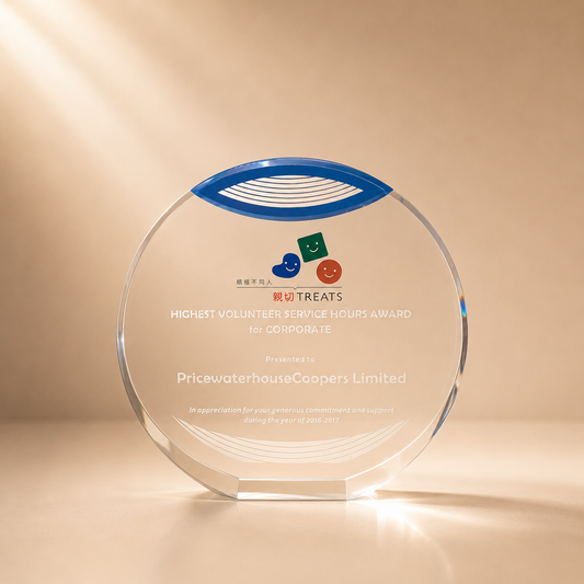Clear Crystal Round Award with Blue Crescent Accent