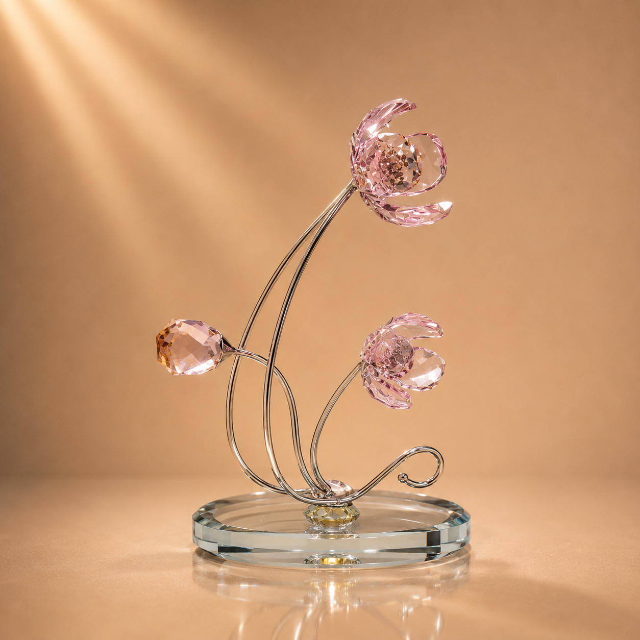 Delicate Pink Crystal Floral Display on Silver Stems