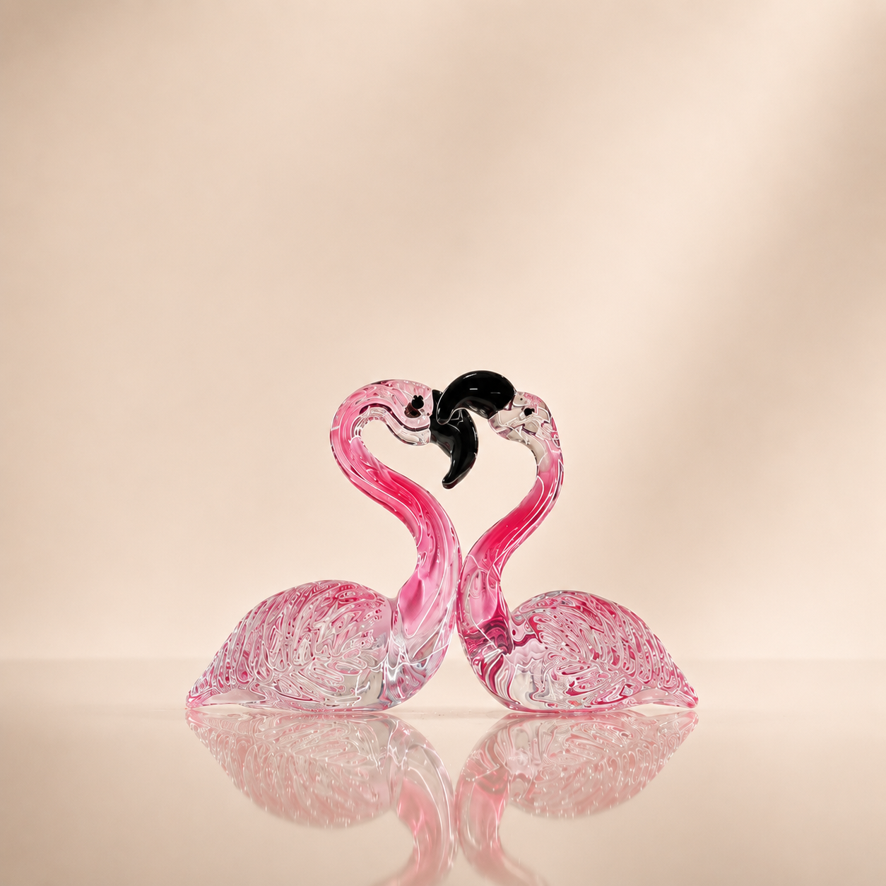 Pink Art Glass Flamingo Pair Sculpture