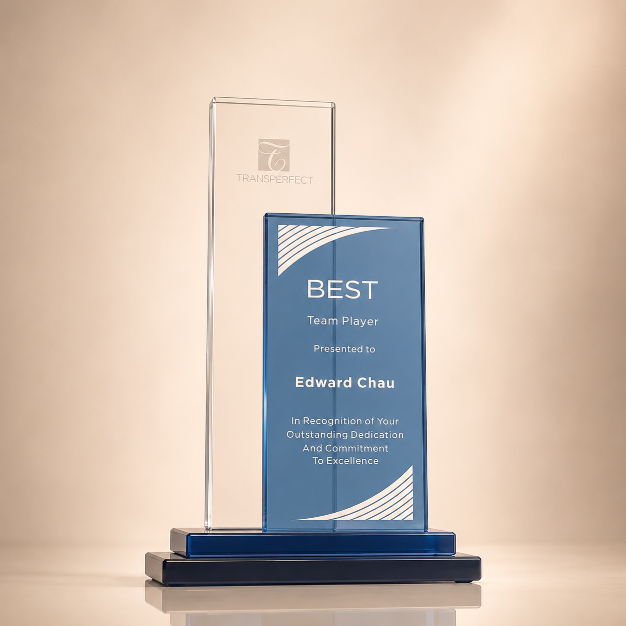 Blue & Clear Crystal Dual Pillar Award Trophy