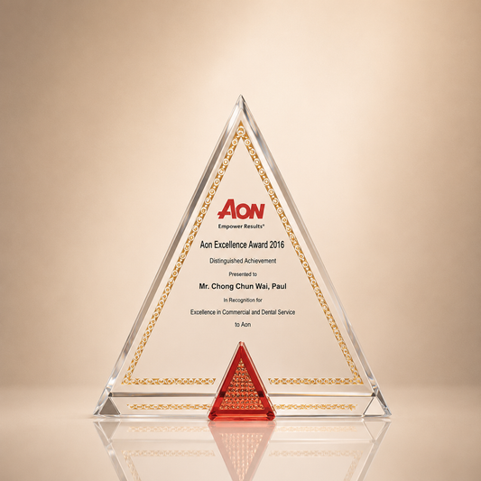 Clear Crystal Triangle Award Trophy with Red Accent